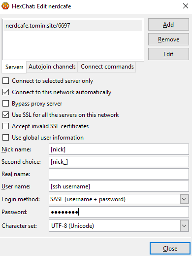 Settings example for HexChat